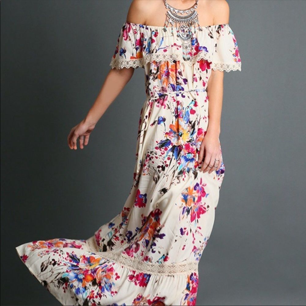 Umgee floral off the shoulder boho maxi dress - Picture 2 of 7